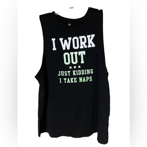 SO Junior’s Graphic Muscle Tee Tank I Work Out Just Kidding I‎ Take Naps L